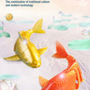 A realistic gold and orange koi fish model is shown swimming in water, highlighting the combination of traditional culture an