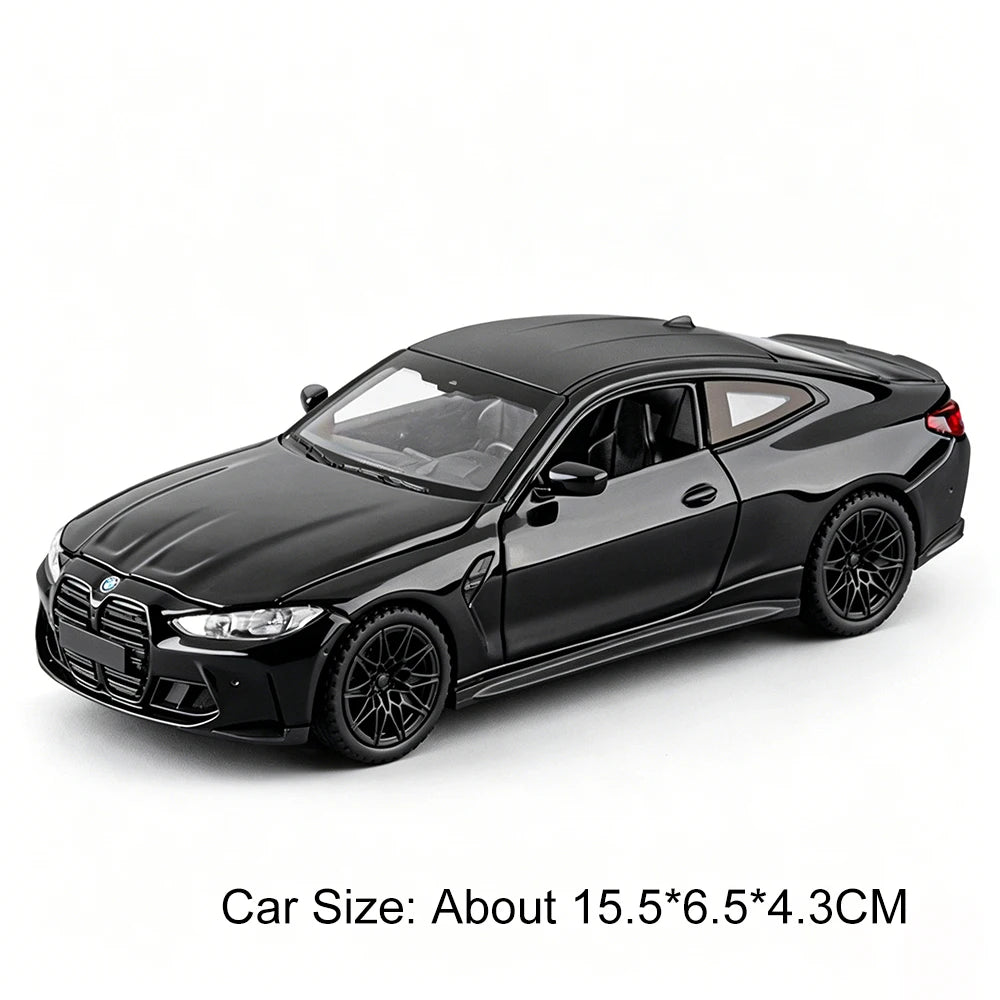 Black 1:32 scale diecast model of an M4 and X3M car with lights and sound features
