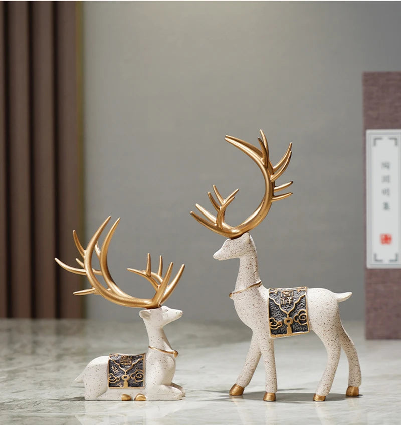 Set of 2 Resin Deer Figurines