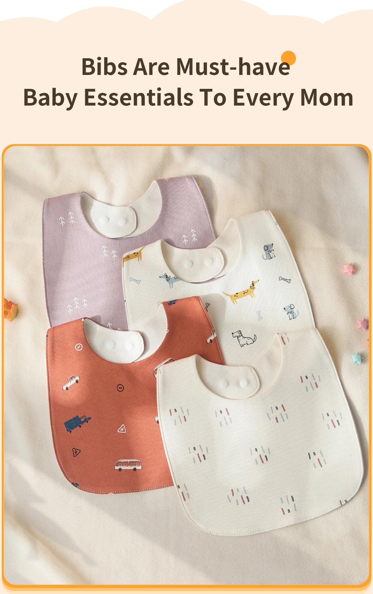 Soft Cotton Waterproof Baby Bibs (3-Pack, U-Shaped Design)