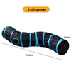 Black and blue S-channel foldable cat tunnel with hanging ball toys