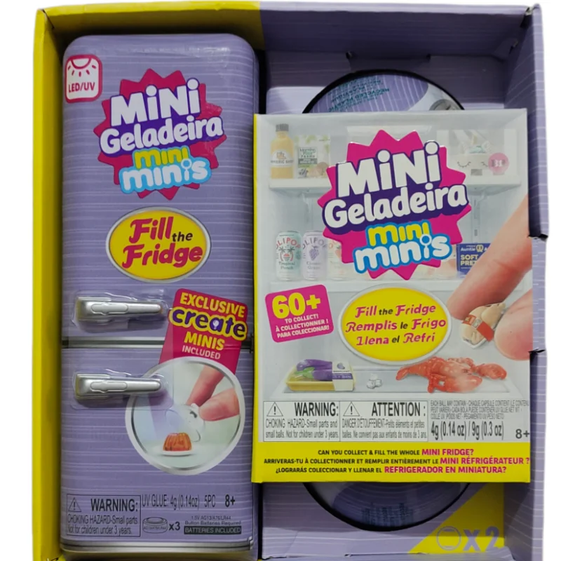 A package of Mini Geladeira mini minis collectible toys with instructions and branding.