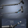 A low profile microphone arm with an extension riser and various adapters shown in detail.