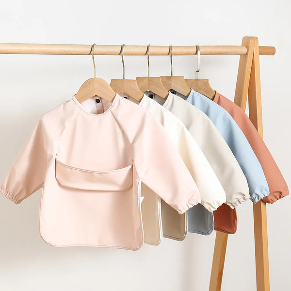 Waterproof Long-Sleeve Feeding Bib with Catch-All Pocket