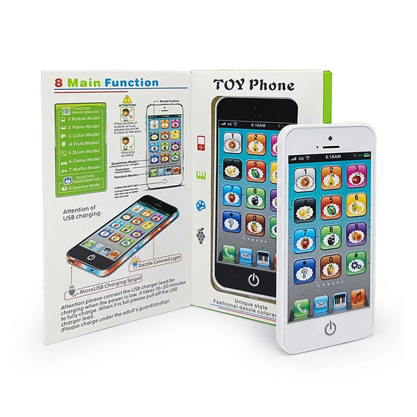An interactive educational talking phone for toddlers showing its main functions and features.