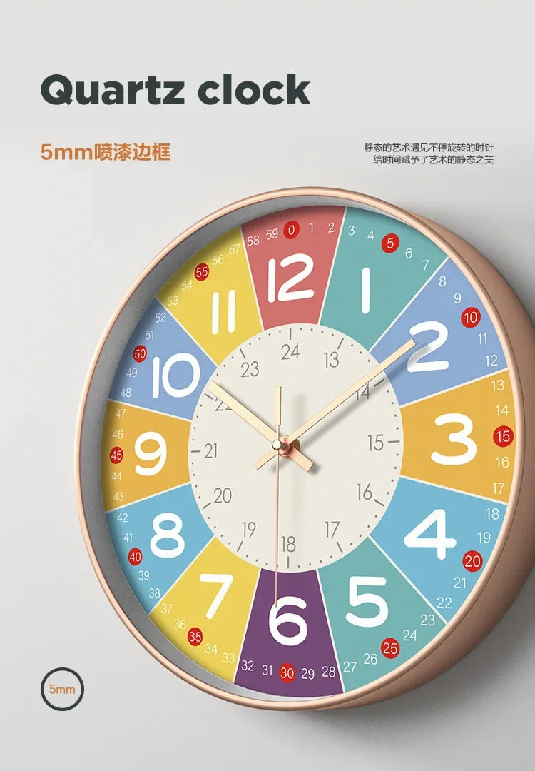 A round quartz clock face showing the numbers and hands, with a 5mm thick movement visible.