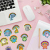 A collection of colorful animal positive quote stickers featuring various animals and inspirational phrases on a pink backgro