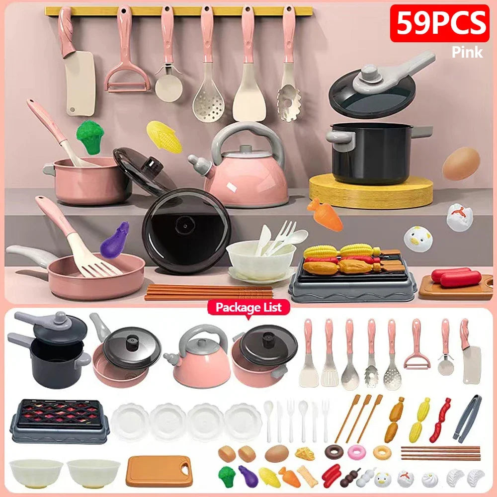 Kids Pretend Play Kitchen Set with Pots and Play Food
