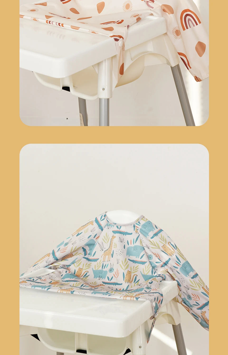 Waterproof Long-Sleeve Baby Bibs with Cute Designs
