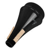 Black trumpet practice mute with aluminum alloy construction featuring a wooden cap.