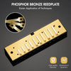 A phosphor bronze reedplate is shown, featuring multiple brass reeds for easier application of techniques.