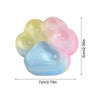A set of five pastel-colored squishy cat paw toys showing various shades of yellow, pink, and blue.