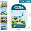 A white rotating puzzle featuring four scenes: train, plane, taxi, and ship, with a sides pattern design.