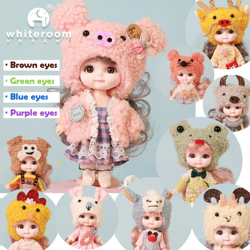 16cm Articulated Fashion Doll with Big Eyes and Dress-Up Outfit
