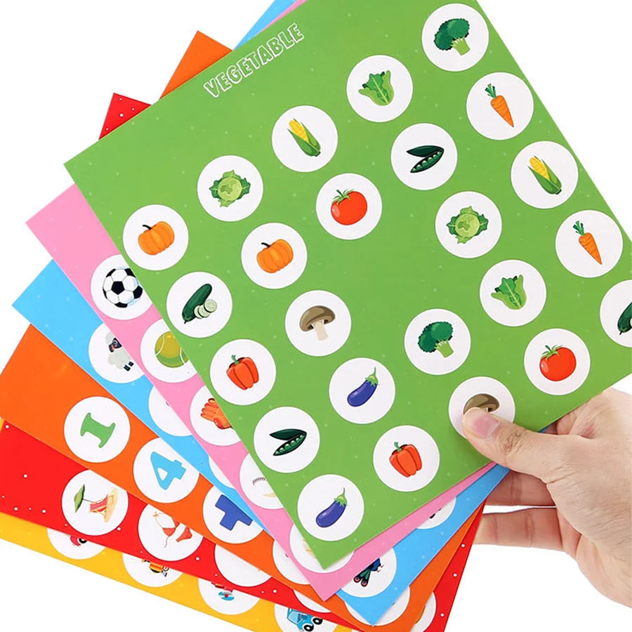 A green puzzle board for a memory match game featuring various vegetables like carrots, broccoli, and peppers.