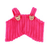 Pink knitted strap pants for a plush doll with bear-shaped buttons
