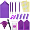 Diamond painting storage kit featuring purple and pink plastic containers and tools