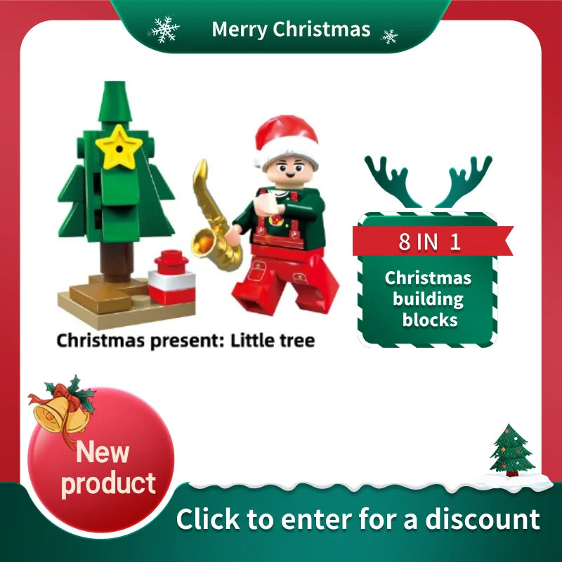 A set of Christmas building blocks featuring a little tree and a Santa figure.