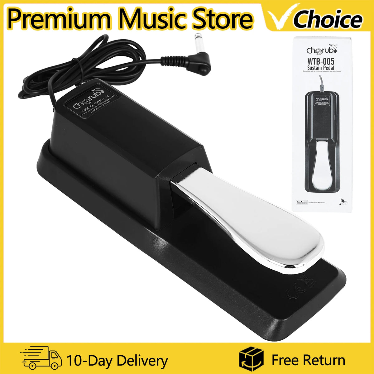 Universal Sustain Pedal with Polarity Switch for Digital Pianos and Keyboards