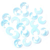 A collection of light blue moon-shaped glass beads for DIY jewelry making
