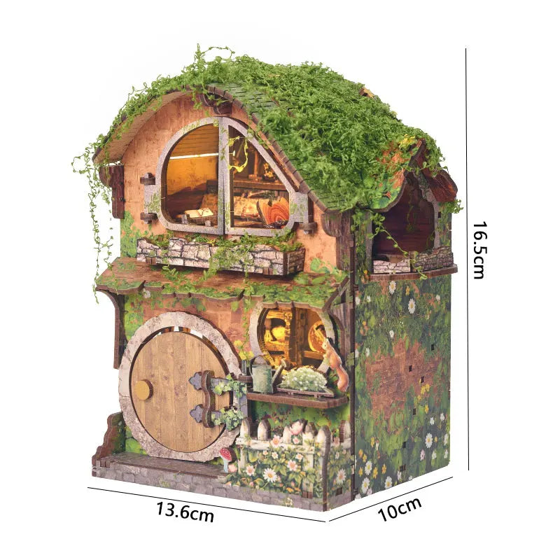 DIY Wooden Dollhouse Miniature Kit with LED Lights