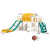 A yellow and white toddler slide and playground playset featuring a slide and a small play structure.