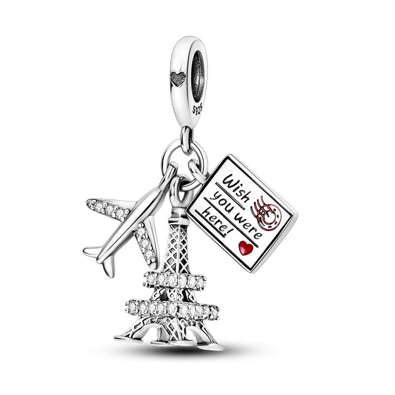 Sterling Silver Travel Charm Bead for Bracelets and Necklaces