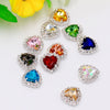 A collection of heart-shaped flatback sew-on rhinestones in various colors including yellow, green, pink, red, blue, and ambe