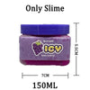 A purple jar of slime labeled ICY Grape Scented with a purple lid and dimensions 7cm by 5.5cm, containing 150ml.