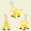 A yellow and white plush toy of a Brontosaurus dinosaur with soft features.