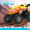 Mini RC Stunt Car with Dinosaur & Shark Designs, LED Lights, and Dual Speed