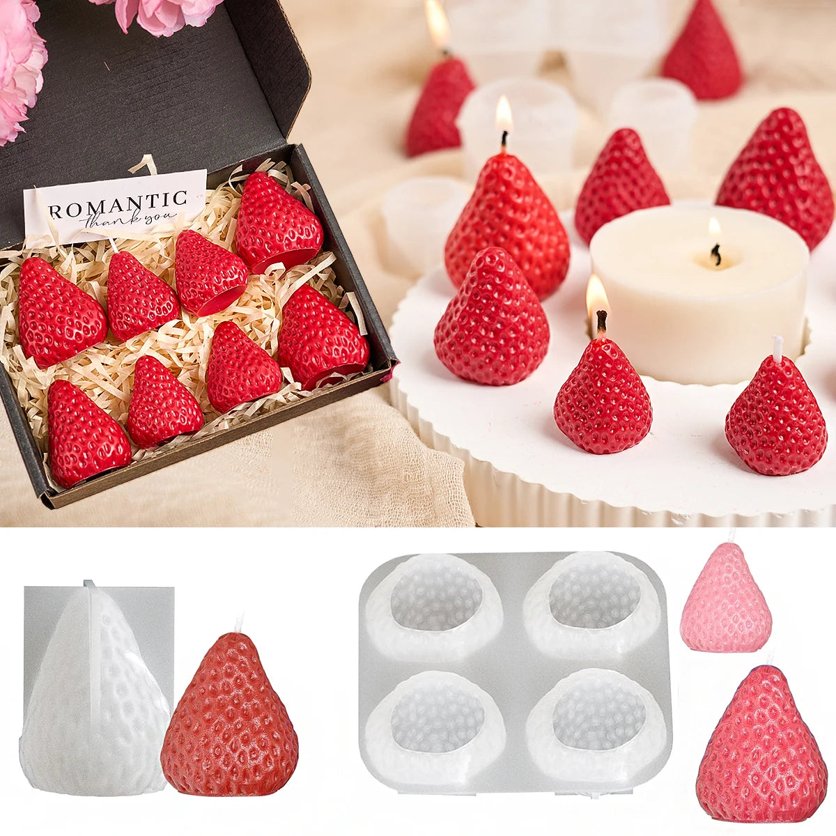 Strawberry Shaped Silicone Candle Mold for DIY Crafts