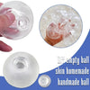 A clear silicone empty ball skin homemade handmade ball with a refillable shell shown in various angles.