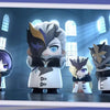 A collection of chibi figurines depicting Fatui Harbingers in various poses and outfits.