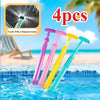 A set of four colorful water spray toys, including a nozzle effect demonstration, are shown splashing in blue water.