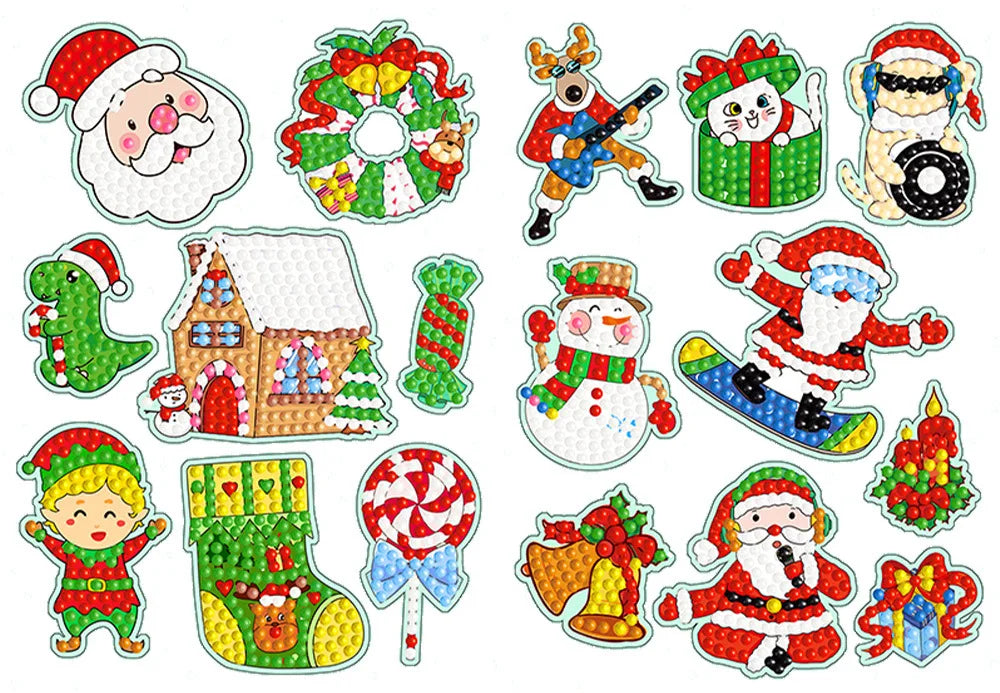 A collection of diamond painting kits featuring Christmas characters and holiday themes.