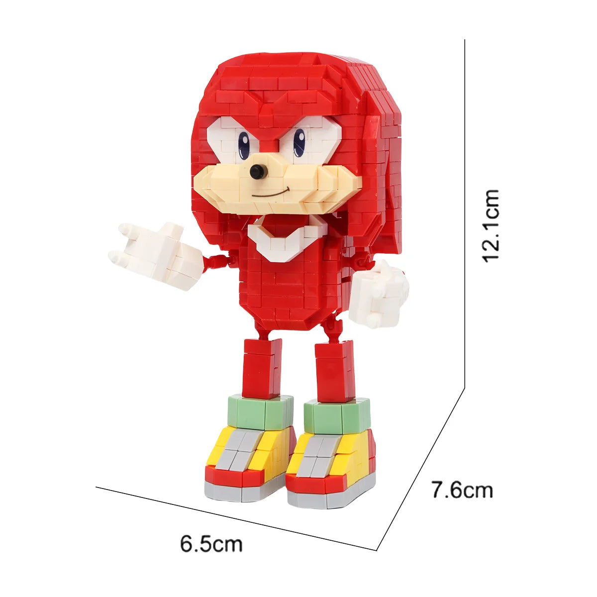 A red dinosaur building block figure with a smiling face and small arms, shown against a white background.