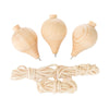 A set of three unfinished wooden spinning tops with steel points for paint your own craft toys