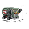 A green trash truck building block set with a working dump function.