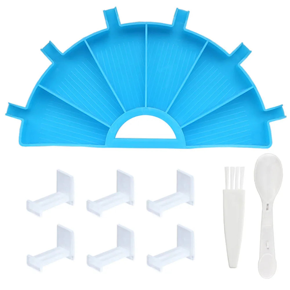 A blue plastic diamond painting organizer tray with six compartments and a pen included.