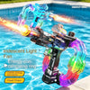 An iridescent light energy ring attached to an electric water gun, showing a flash strike effect.