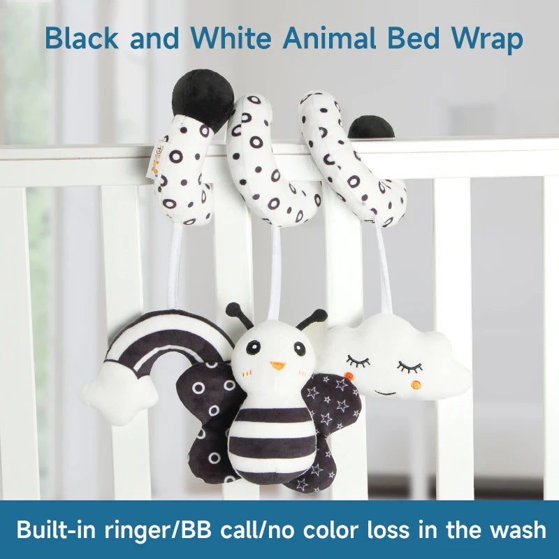Black and White Animal Hanging Toys for Baby Car Seat and Stroller