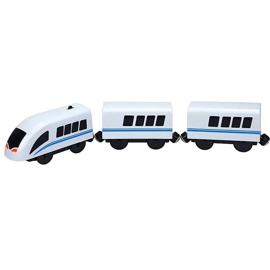 Magnetic Wooden Train Set with Locomotive and Two Carriages