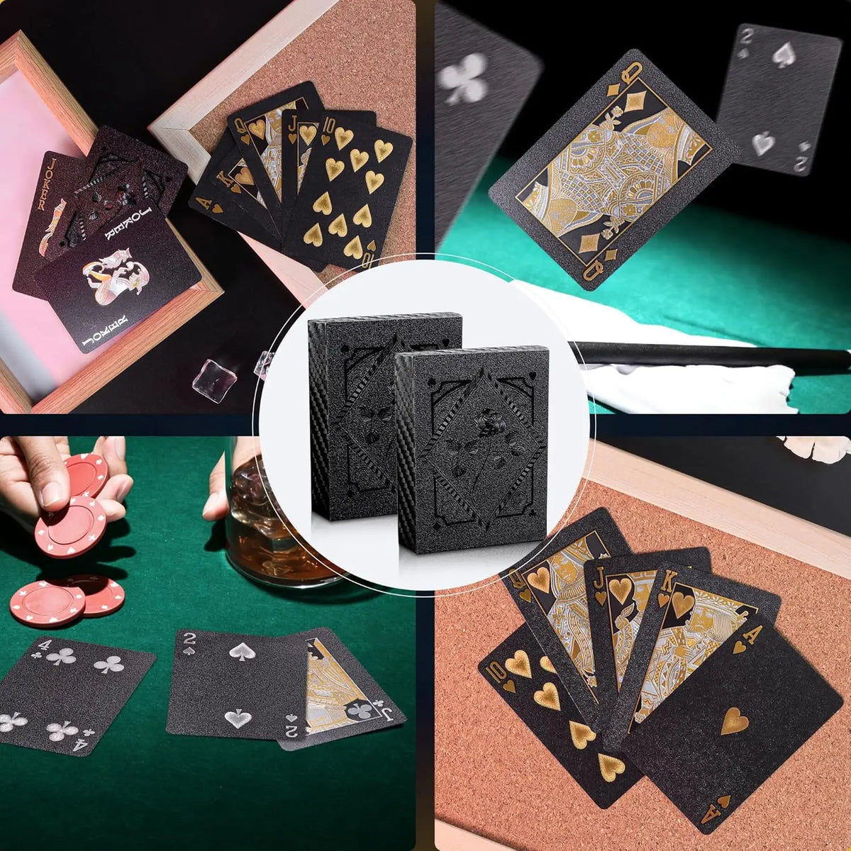 Luxury Rose Pattern Foil Poker Cards – Waterproof Black Deck
