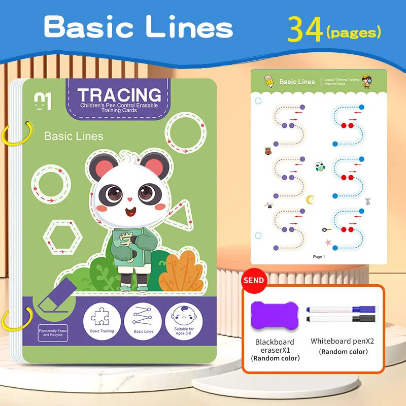 Reusable Magic Tracing Workbook for Kids with Pen and Eraser