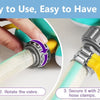 Step-by-step guide showing how to connect, rotate the valve, secure, and turn on the Octopus Water Spray Sprinkler for Kids t
