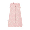 A pink cotton baby sleeping bag sleeveless anti-kick sack with a zipper.