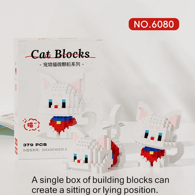 A box of Cat Blocks building blocks featuring a white cat figure and red accents.