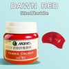 A bottle of Dawn Red fabric colour paint, 50ml per bottle, with a red swatch shown next to it.