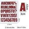 A set of DIY iron-on heat transfer patches featuring uppercase letters, numbers, and symbols in a maroon color.